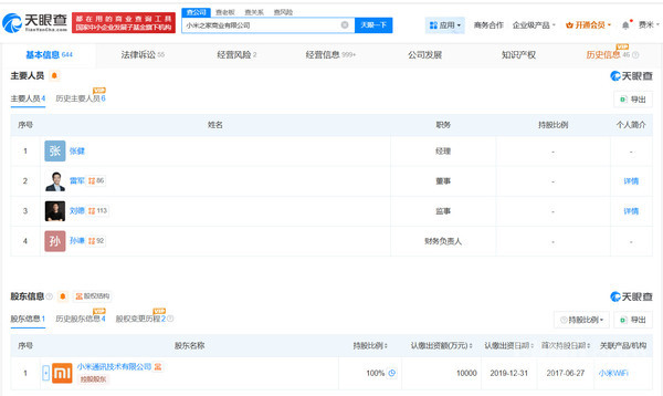 小米之家商业有限公司法定代表人变更 张健接替孙波 小米之家商业有限公司法定代表人变更 张健接替孙波