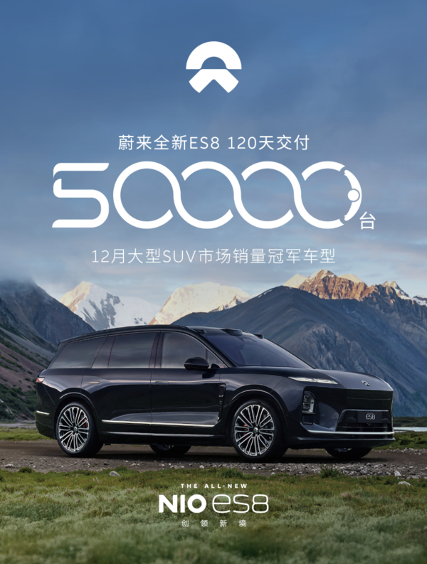 蔚来全新ES8累计交付量突破50000台 用时仅120天 蔚来全新ES8累计交付量突破50000台 用时仅120天