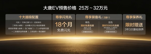双航空座椅+超强闪充+3.9s加速 大唐EV预售25万元起